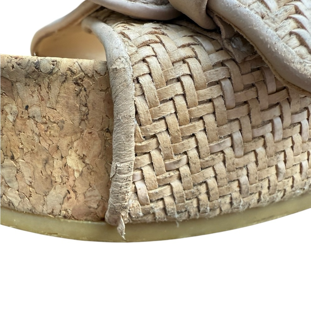 Veronica Beard Beige Woven Slides Wedge Heel Buckle - Picture 8 of 11